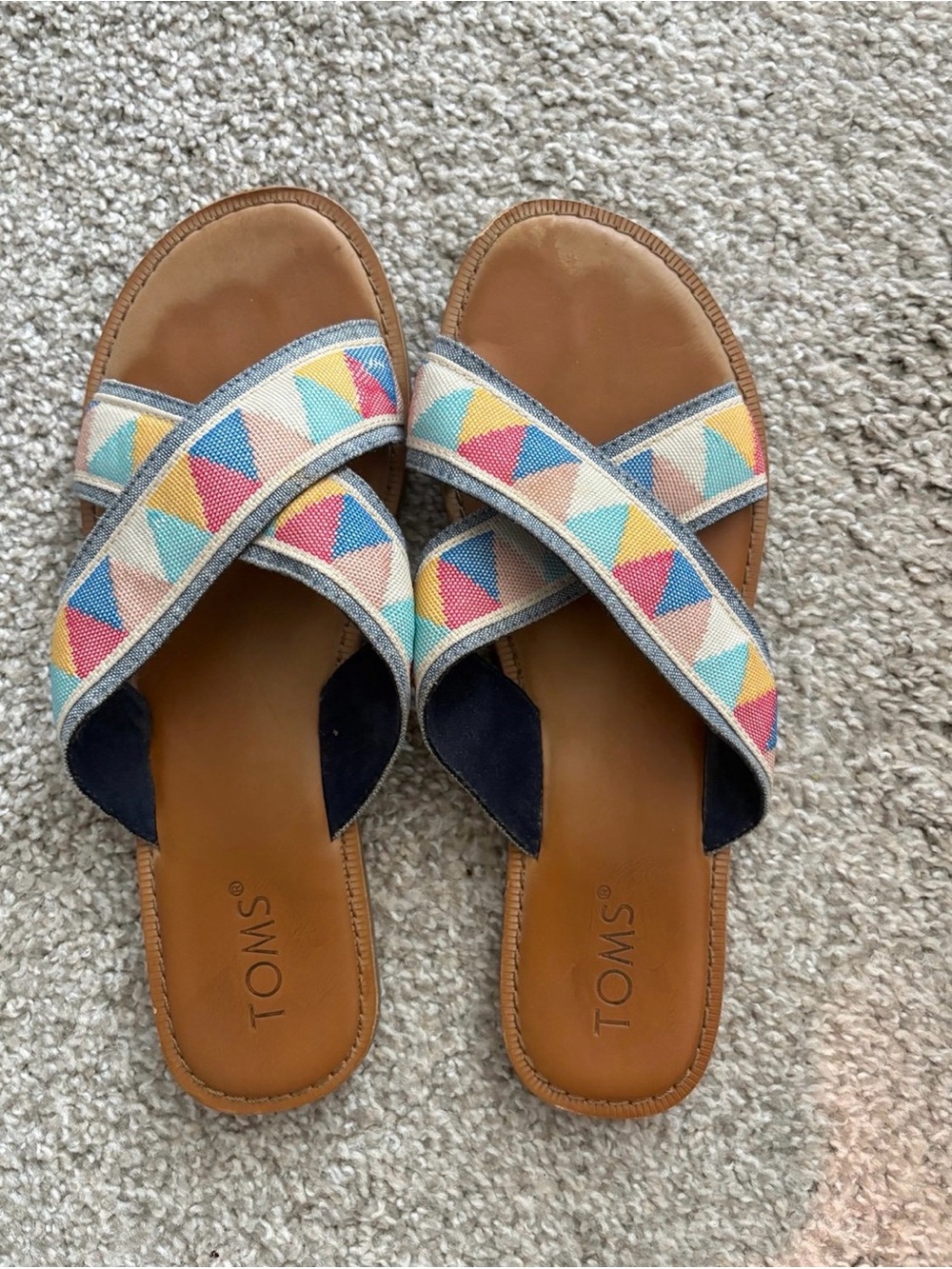 TOMS Women's Tan Footbed Multicolor Triangle Cross-Strap Sandals